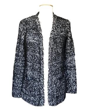 Love by Design Black White Fuzzy Eyelash Knit Cardigan Open Front Sweater XS